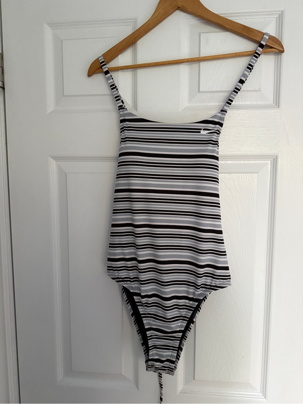 Nike Black & White Striped One-Piece Swimsuit with Thin Straps